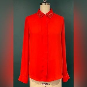 Forever21 loose fit red button up blouse with studs on collar, sz S